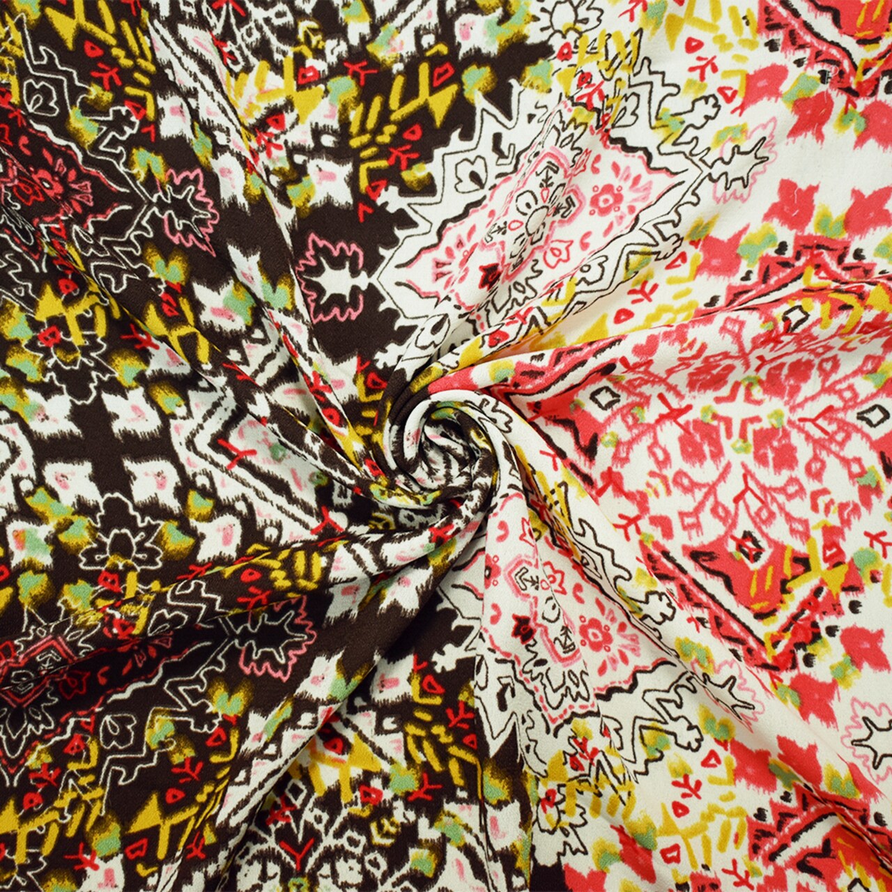 Orange-Brown-Multi Poly Aztec Printed Georgette Crepe Woven Fabric By the Yard